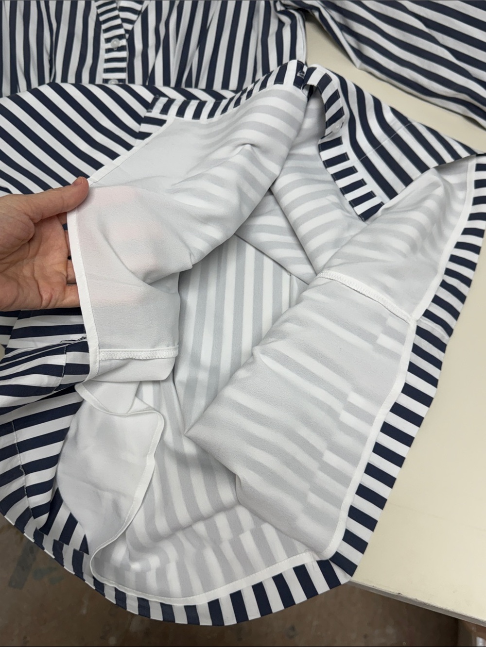 White House Black Market Navy & White Striped Poplin Shirt Dress - Picture 9 of 9